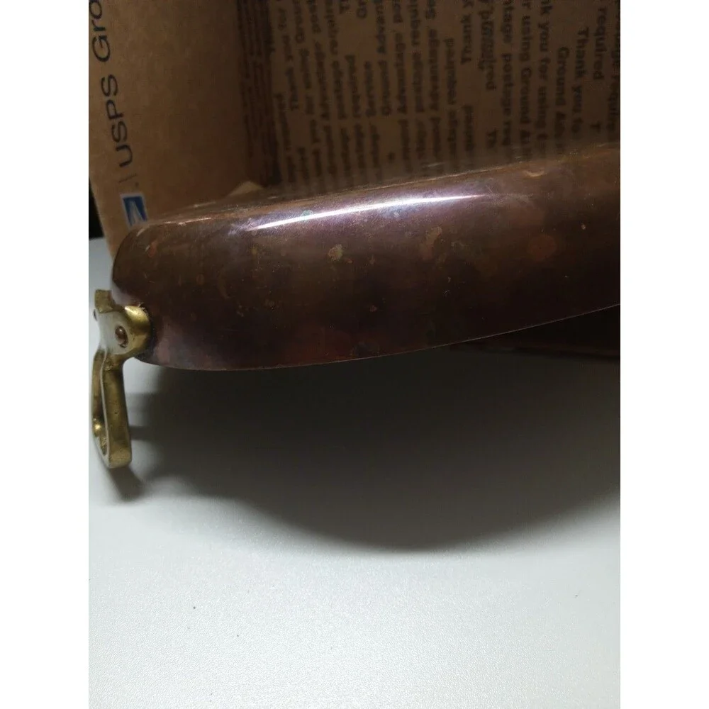 Vintage Copper Oval Au Gratin Pan Brass Handles 8x 12” Patina Condition As Pictu